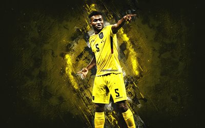 Jose Cifuentes, Ecuador national football team, Qatar 2022, Ecuadorian footballer, midfielder, portrait, yellow stone background, Ecuador, football