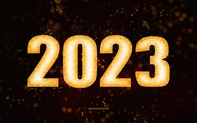 Happy New Year 2023, gold glitter art, 2023 gold glitter background, 2023 concepts, 2023 Happy New Year, black background