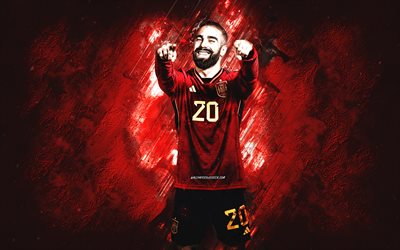 daniel carvajal, spanische fußballnationalmannschaft, katar 2022, spanischer fußballspieler, porträt, roter steinhintergrund, spanien, fußball