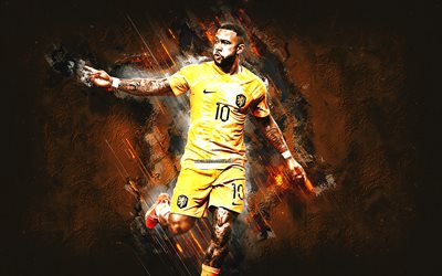 Memphis Depay, Netherlands national football team, dutch footballer, striker, orange stone background, qatar 2022, Netherlands, football