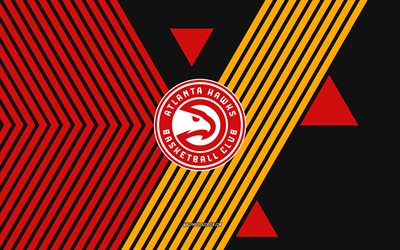 Atlanta Hawks logo, 4k, American basketball team, red black lines background, Atlanta Hawks, NBA, USA, line art, Atlanta Hawks emblem, basketball