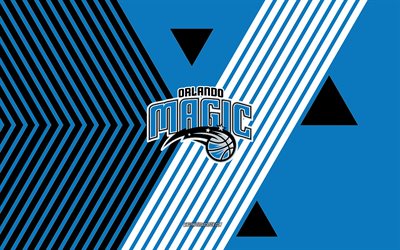 オーランドマジックロゴ, 4k, アメリカのバスケットボールチーム, 青い白い線の背景, オーランドマジック, nba, アメリカ合衆国, 線画, オーランドマジックエンブレム, バスケットボール