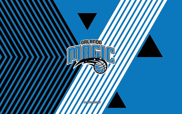 logo orlando magic, 4k, équipe de basket ball américaine, fond de lignes blanches bleues, orlando magic, nba, etats unis, ligne d'art, orlando magic emblem, basket ball