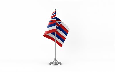 4k, drapeau de table hawaï, fond blanc, drapeau d'hawaï, drapeau de table d'hawaï, drapeau d'hawaï sur le bâton métallique, flags des états américains, hawaii, etats unis