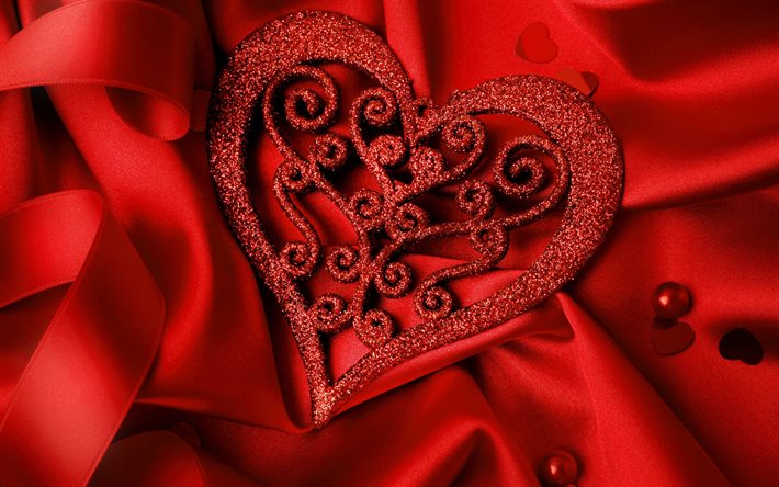 valentinstag, herz, rote seide, liebe