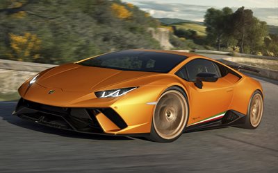 Lamborghini Huracan Rendimiento de 2018 coches, supercars, de oro de Huracan, el movimiento, el Lamborghini