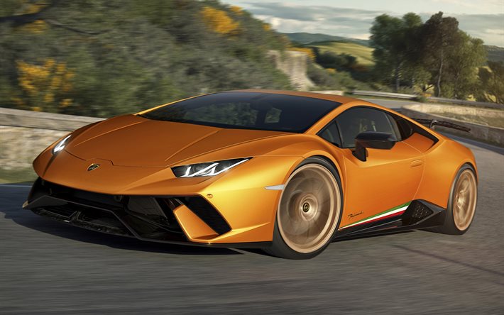 Lamborghini Huracan Performance, 2018 voitures, supercars, or Huracan, le mouvement, la Lamborghini