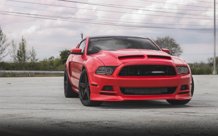 ford mustang, twin turbo, incurve wheels, lp-5 vermelho mustang, vermelho ford, tuning ford, mustang shelby