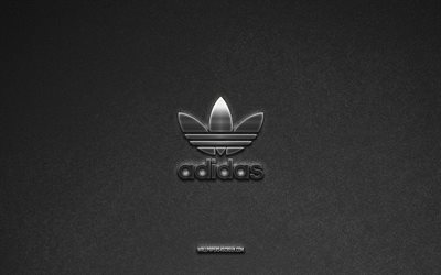 Adidas logo, brands, gray stone background, Adidas emblem, popular logos, Adidas, metal signs, Adidas metal logo, stone texture