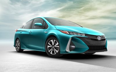 los híbridos de 2017, el Toyota Prius, el Primer, el hatchback, azul prius