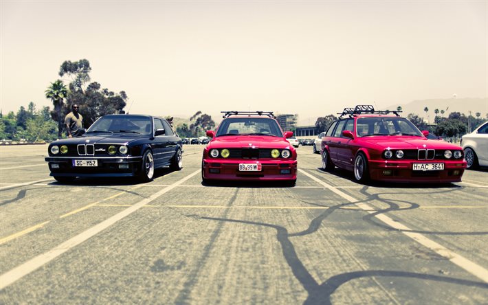 BMW 3-series, E34, E30, tuning, 325i, rojo bmw