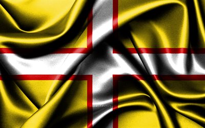 4k, bandeira de dorset, bandeiras onduladas de seda, condados ingleses, dia de dorset, bandeiras de tecido, arte 3d, condados da inglaterra, dorset