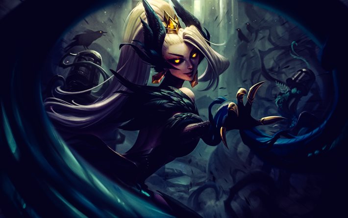 coven zyra, 4k, pimeys, league of legends, moba, lol, fanitaidetta, coven zyra rakentaa, coven zyra league of legends