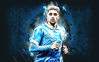 federico valverde, nazionale di calcio dell'uruguay, calciatore uruguaiano, centrocampista, ritratto, sfondo di pietra blu, calcio, uruguay