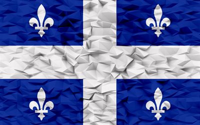 Flag of Quebec, 4k, provinces of Canada, 3d polygon background, Quebec, 3d polygon texture, Day of Quebec, 3d Quebec flag, Canadian national symbols, 3d art, Canada