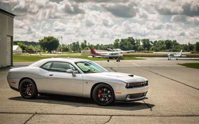 Dodge Challenger Hellcat, 2016, havaalanı, sportcars, Gümüş challenger