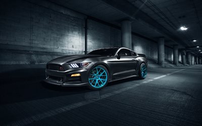 Ford Mustang, Vossen, tuning, route, Roush Performance, gris mustang
