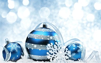 Christmas, blue balls, decorations, glare, New Year