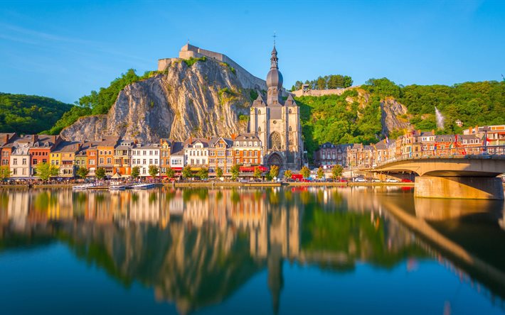 Dinant, 4K, reflection, river, bridge, Belgium