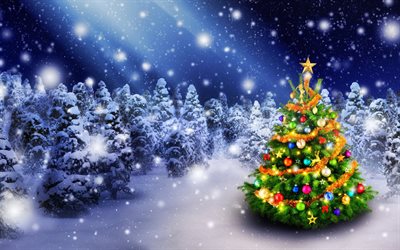 Kış, Orman, Yeni Yıl, Noel, Noel ağacı, çelenk