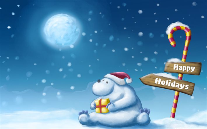 새해가, 눈, bear, 겨울, 선물, 크리스마스