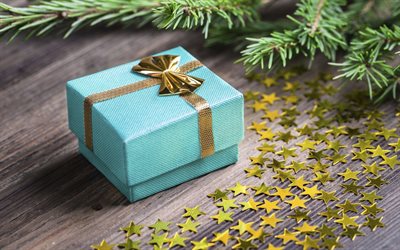 Navidad, caja de regalo, las estrellas, el Año Nuevo