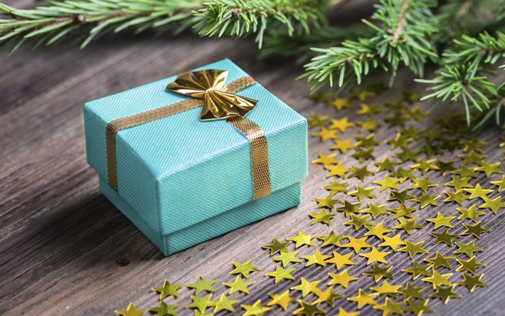 Christmas, gift box, stars, New Year