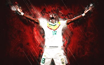 ismaila sarr, senegalische fußballnationalmannschaft, katar 2022, senegalesischer fußballspieler, roter steinhintergrund, senegal, fußball