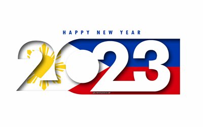 明けましておめでとうございます 2023 フィリピン, 白色の背景, フィリピン, ミニマルアート, 2023 フィリピンの概念, フィリピン 2023, 2023 フィリピンの背景, 2023 ハッピーニューイヤー フィリピン