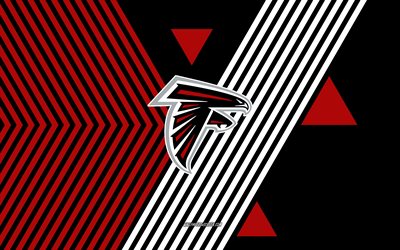 atlanta falcons logo, 4k, american football team, rote schwarze linien hintergrund, atlanta falken, nfl, vereinigte staaten von amerika, strichzeichnungen, atlanta falcons emblem, amerikanischer fußball
