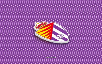 4k, Real Valladolid CF isometric logo, 3d art, Spain football club, isometric art, Real Valladolid CF, purple background, La Liga, Spain, football, isometric emblem, Real Valladolid CF logo, Real Valladolid