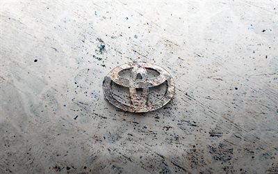 logo de pierre toyota, 4k, fond de pierre, logo toyota 3d, marques de voitures, créatif, logo toyota, grunge art, toyota