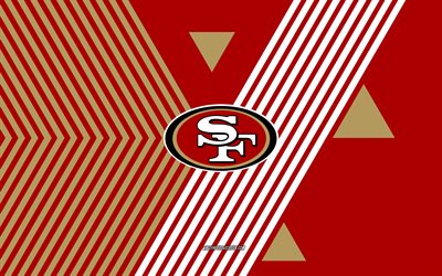 सैन फ्रांसिस्को 49ers लोगो, 4k, अमेरिकी फुटबॉल टीम, लाल सफेद लाइनों पृष्ठभूमि, सैन फ्रांसिस्को 49ers, एनएफएल, अमेरीका, लाइन आर्ट, सैन फ्रांसिस्को 49ers प्रतीक, अमरीकी फुटबॉल