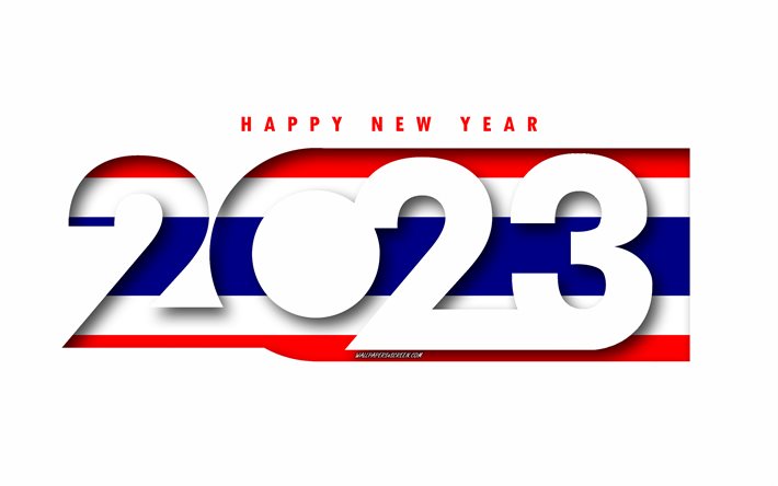 feliz año nuevo 2023 tailandia, fondo blanco, tailandia, arte mínimo, conceptos de tailandia 2023, tailandia 2023, fondo de tailandia 2023, 2023 feliz año nuevo tailandia