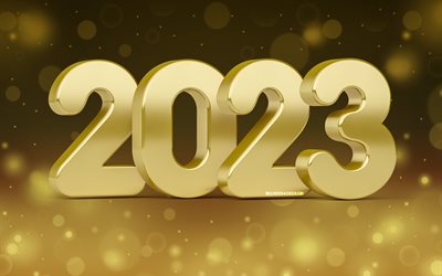 4k, 2023 새해 복 많이 받으세요, 창의적인, 황금 3d 숫자, 황금빛 섬광, 2023년 컨셉, 2023 3d 숫자, 새해 복 많이 받으세요 2023, 삽화, 2023 황금 배경, 2023년