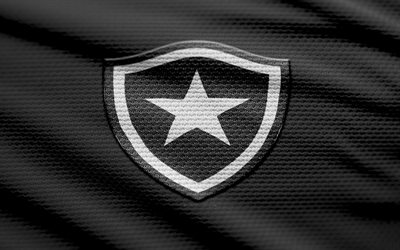 Botafogo RJ fabric logo, 4k, black fabric background, Brazilian Serie A, bokeh, soccer, Botafogo RJ logo, football, Botafogo RJ emblem, Botafogo RJ, Brazilian football club, Botafogo FC