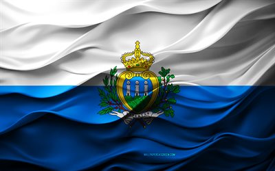 4k, サンマリノの旗, ヨーロッパ諸国, 3dサンマリノ旗, ヨーロッパ, 3dテクスチャ, サンマリノの日, 国民のシンボル, 3dアート, サンマリノ