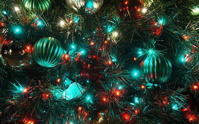 Christmas garland, Christmas tree, Merry Christmas, Happy New Year, Christmas background