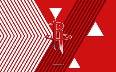 logotipo de houston rockets, 4k, equipo de baloncesto estadounidense, fondo de líneas blancas rojas, cohetes de houston, nba, eeuu, arte lineal, emblema de los cohetes de houston, baloncesto