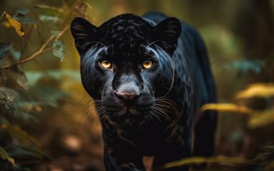 الفهد الأسود, الحيوانات البرية, القطط البرية, الفهود, غابة, مساء, الحياة البرية, النمر