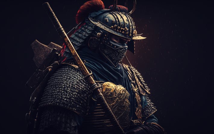 samurai con katana, spada giapponese, guerriero giapponese, samurai, arte giapponese