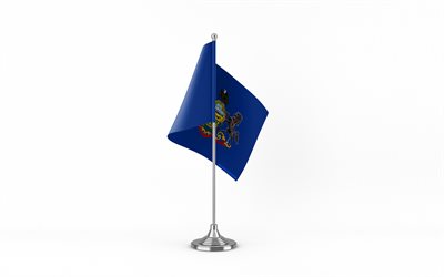 4k, pennsylvania tischflagge, weißer hintergrund, pennsylvania flag, tischflagge von pennsylvania, pennsylvania  flagge auf metallstock, flagge von pennsylvania, amerikanische staaten flaggen, pennsylvania, usa