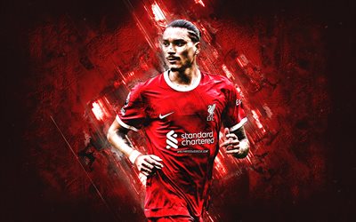 Darwin Nunez, Liverpool FC, Uruguayan football player, red stone background, Premier League, England, football, Liverpool