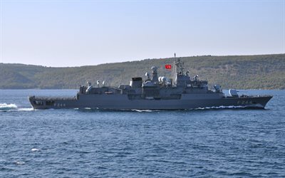 TCG Barbaros, F 244, Turkish Navy, Turkish frigate, Barbaros-class frigate, Turkish warships, evening, sunset, F244