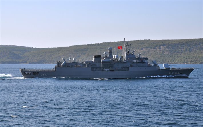 tcg barbaros, f 244, البحرية التركية, فرقاطة التركية, فرقاطة فئة بارباروس, السفن الحربية التركية, مساء, غروب, f244