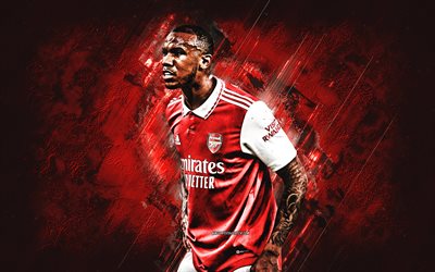 Gabriel Magalhaes, Arsenal FC, Brazilian football player, red stone background, football, England, Premier League