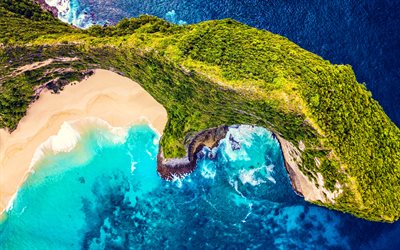 켈 링킹 비치, 4k, 낙원, farbor, 조감도, nusa penida island, 파라다이스, 발리, 인도네시아, 아시아, 아름다운 자연