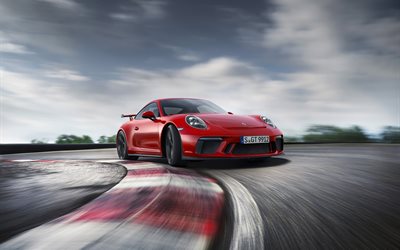Porsche 911 GT3, chemin de câbles, 2018 voitures, supercars, le mouvement, la Porsche