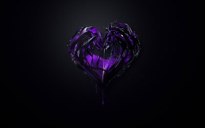 el corazón púrpura, arte, 3d, creativo, los flujos de agua