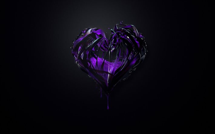 violetti sydän, taide, 3d, luova, vesi virtaa